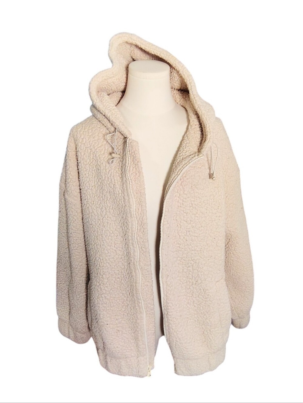 Aerie Oversized Sherpa Cream Color Zippered Parka Drawstring Hoodie Size Small